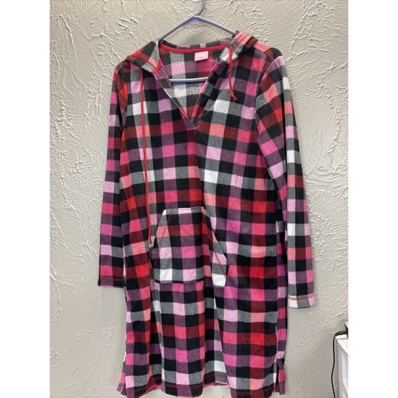 Jenni Intimates Womens Night Gown Multi Colored Plaid Hooded Size Medium - Picture 1 of 4